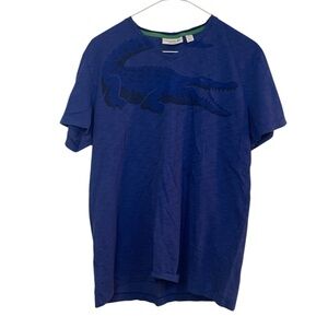 Lacoste Blue Crocodile Graphic V-Neck T-Shirt Size L